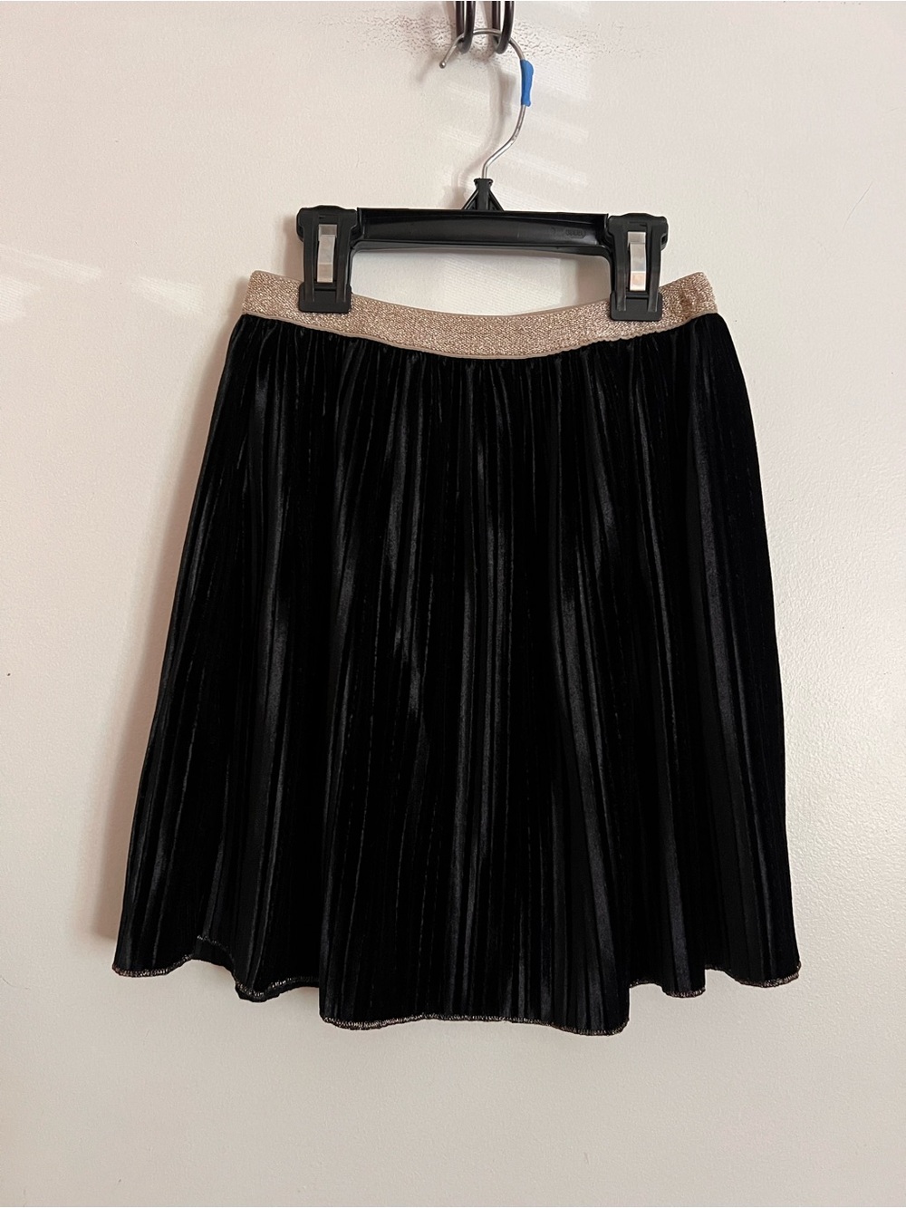 Zara Black Velvet Pleated Skirt with Gold Waistband
